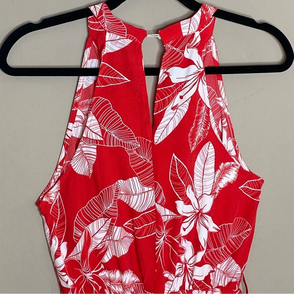 VICI Women’s Halter Floral Romper With Pockets Red Size Small Missing Waist Tie - Picture 5 of 16